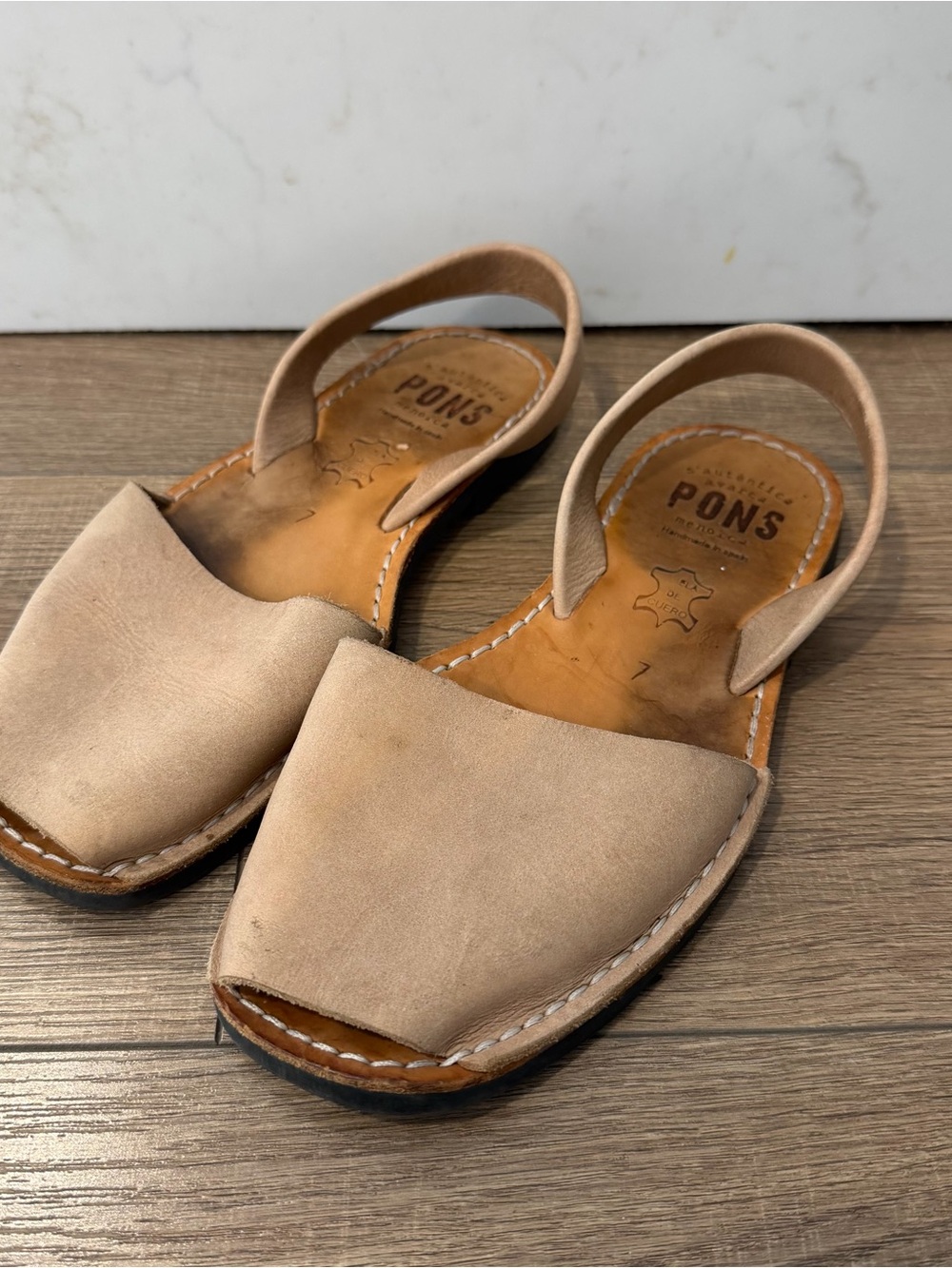 PONS Women's Nude suede Leather Slingback Sandals size 7 / 37